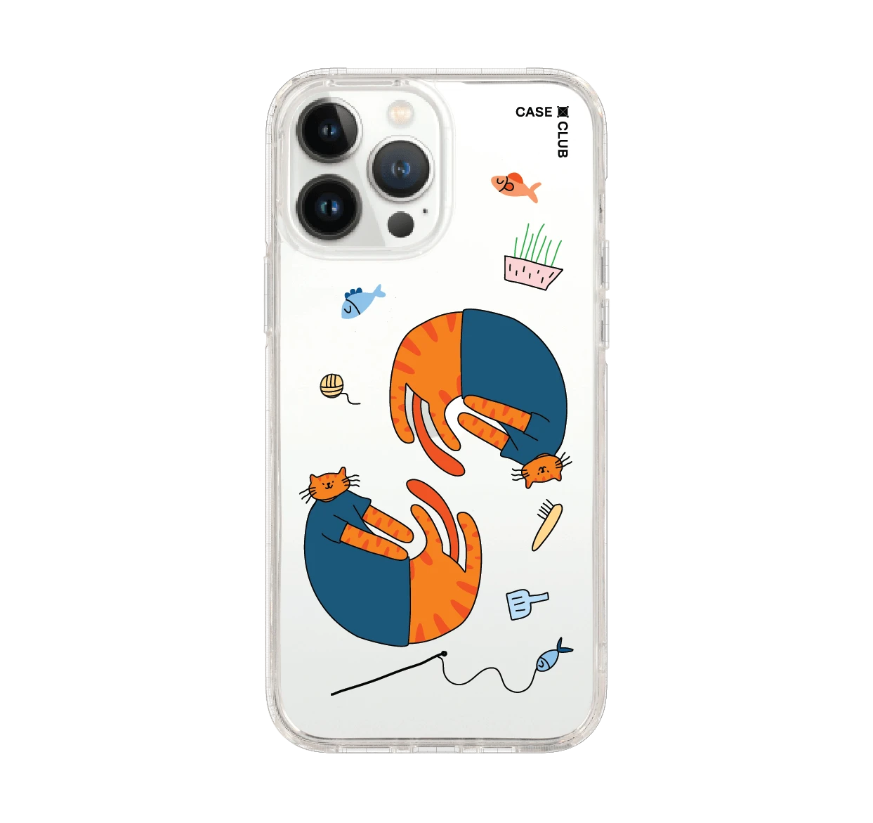 iphone 12/ 13 pro max clear case orange cat with blue shirt